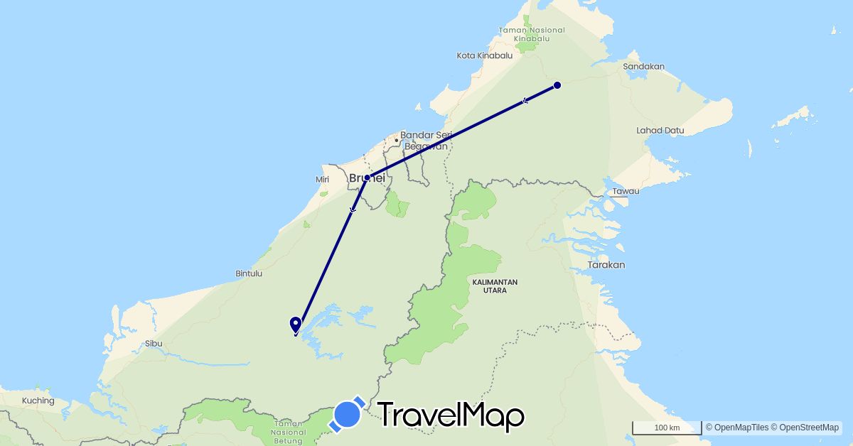TravelMap itinerary: driving in Brunei, Malaysia (Asia)